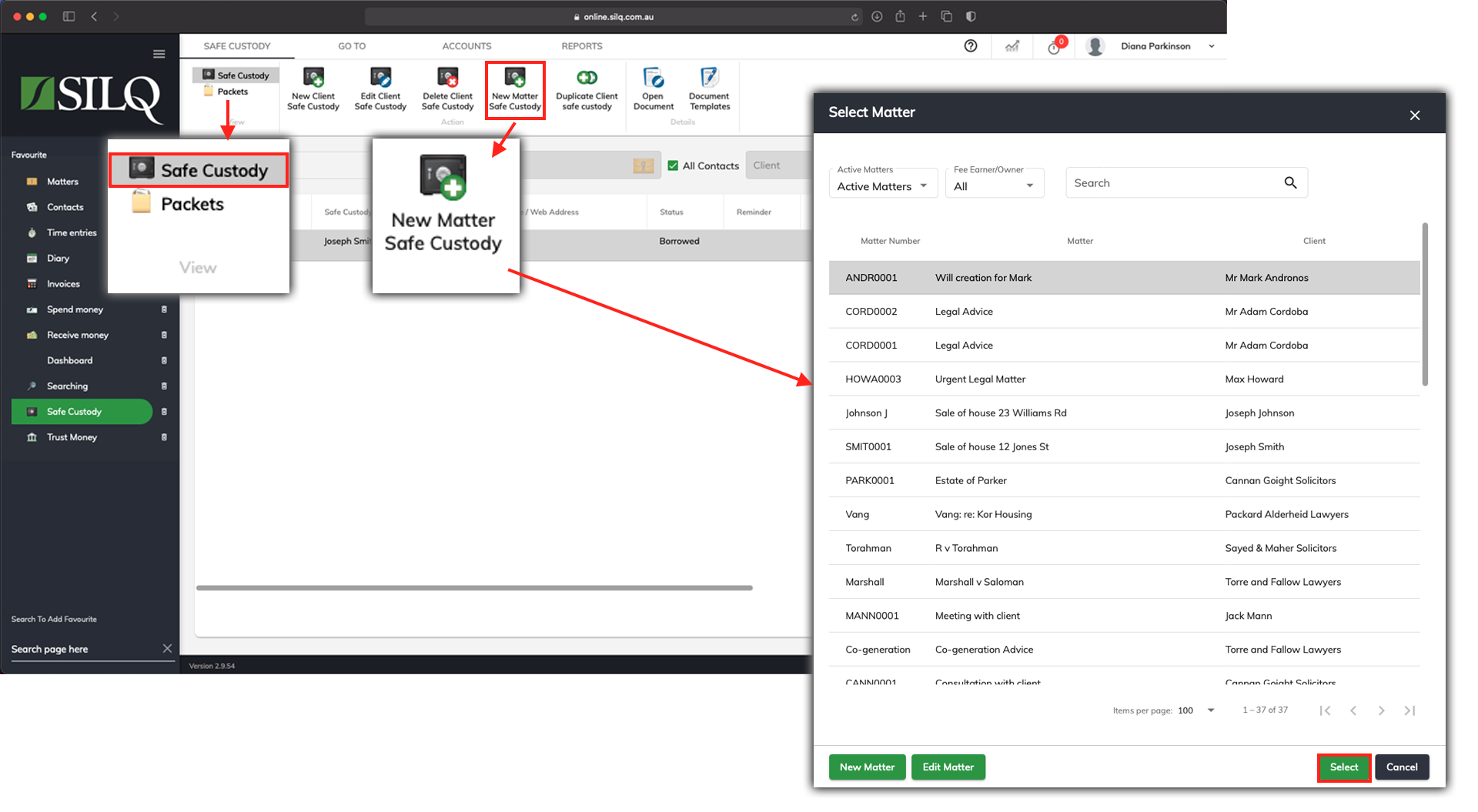 Adding a Safe Custody item in the main Safe Custody window